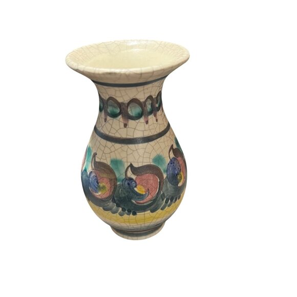 Vintage Hand-Painted Floral Vase Crackle Glaze Ceramic Collectible Small Accent - Picture 2 of 4